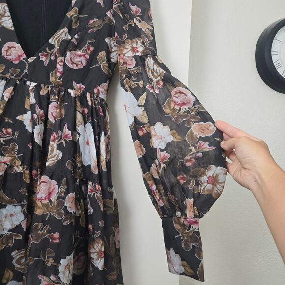 Bardot Reign Floral Long Sleeve Minidress Size S Fall Homecoming Party Wedding - Picture 8 of 12